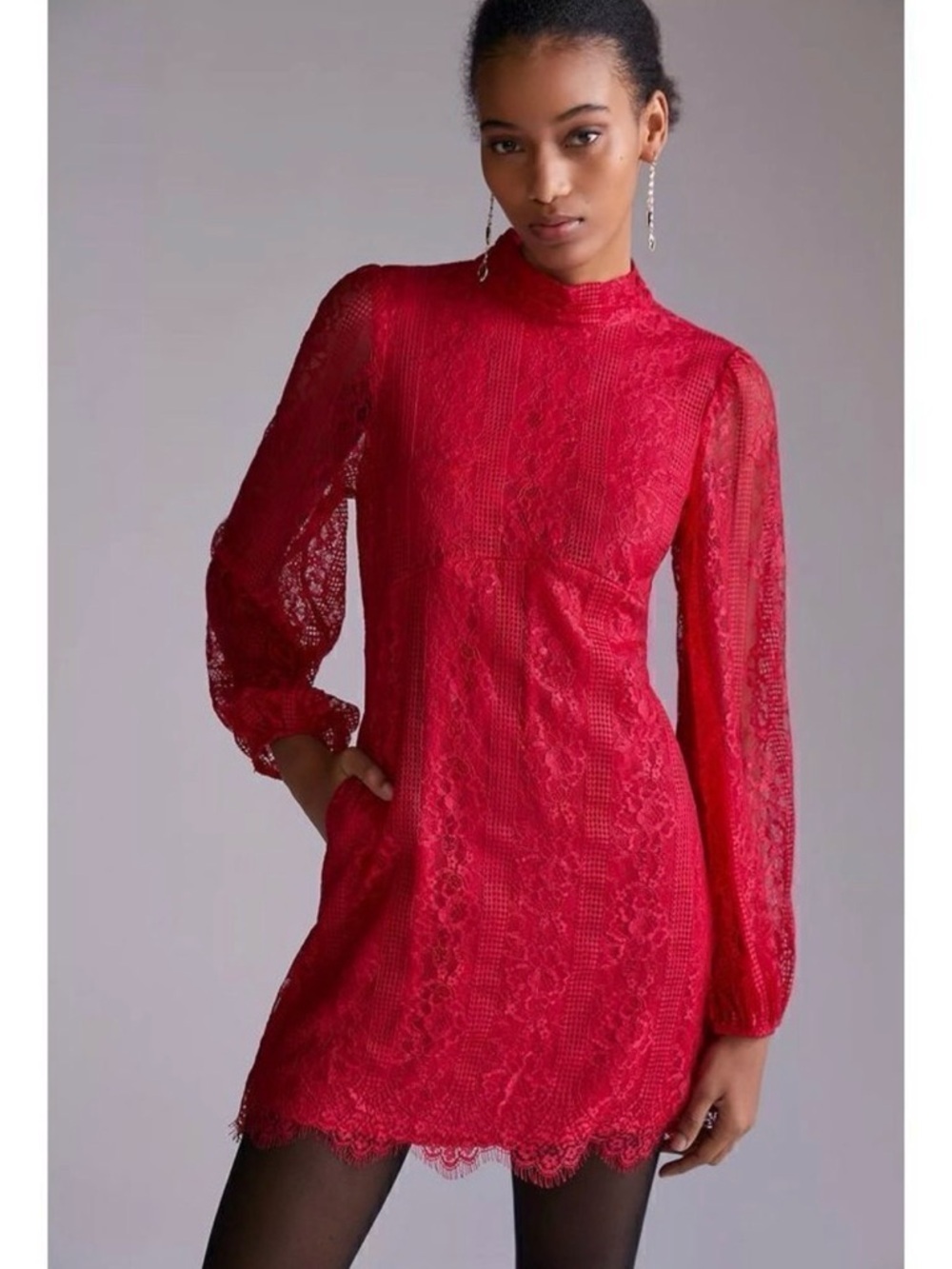 NWT Anthropologie Maeve Red Lace coquette romantic Mini Dress 10P